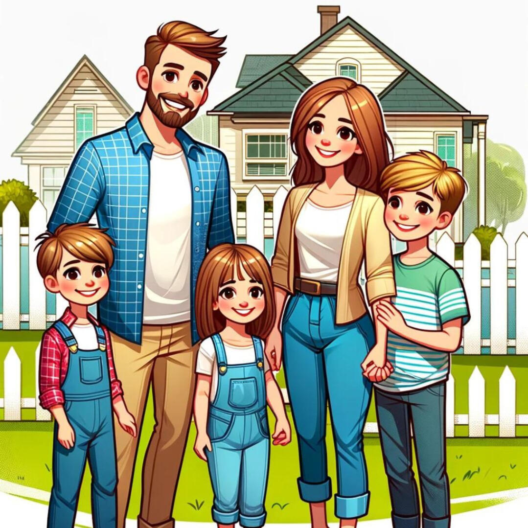 Happy family with solar home